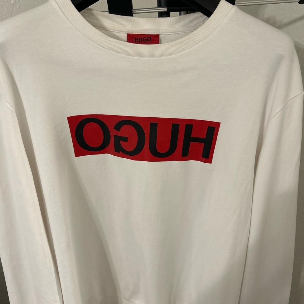 HUGO White Sweatshirt with Red Logo